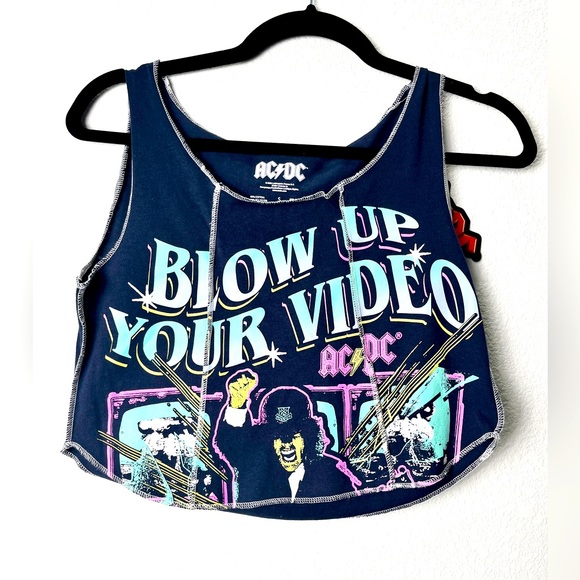 AC/DC | Tops | Nwt Acdc Sleeveless Crop Top Navy Blow Up Your Video ...
